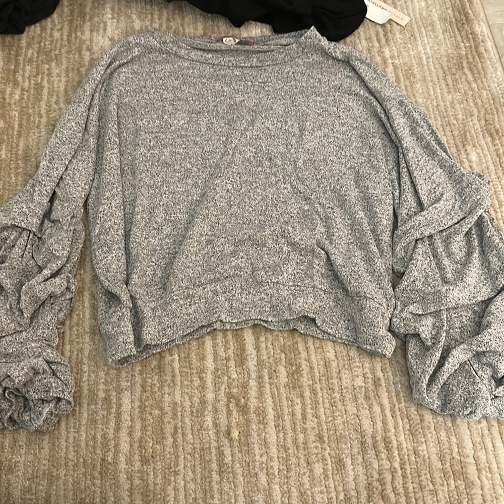 Pookie & Sebastian Grey Ruffled Sweater